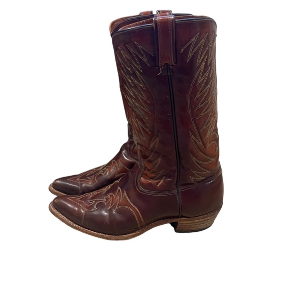 TEXAS| Vintage Leather Men’s Cowboy boots EUC SZ 10.5 Brown Leather, Made In USA - Picture 5 of 16